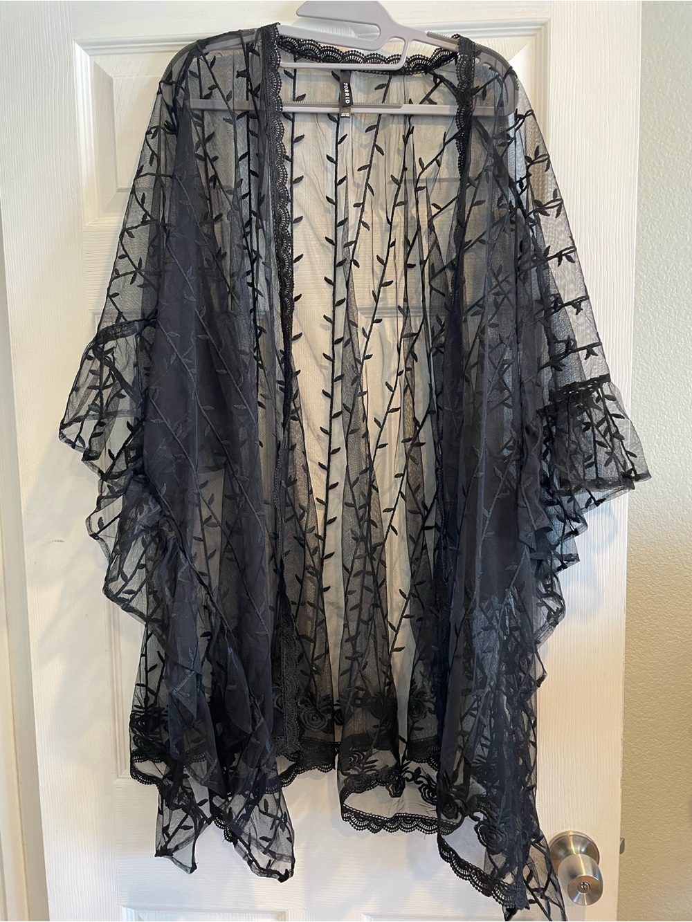 torrid Black Sheer Embroidered Ruffle Kimono
